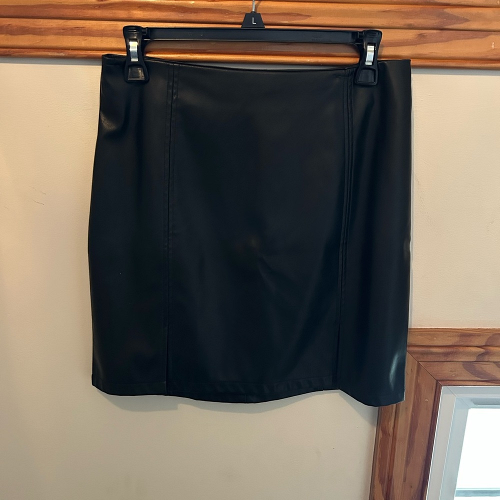 Black Faux Leather Mini Mango Skirt